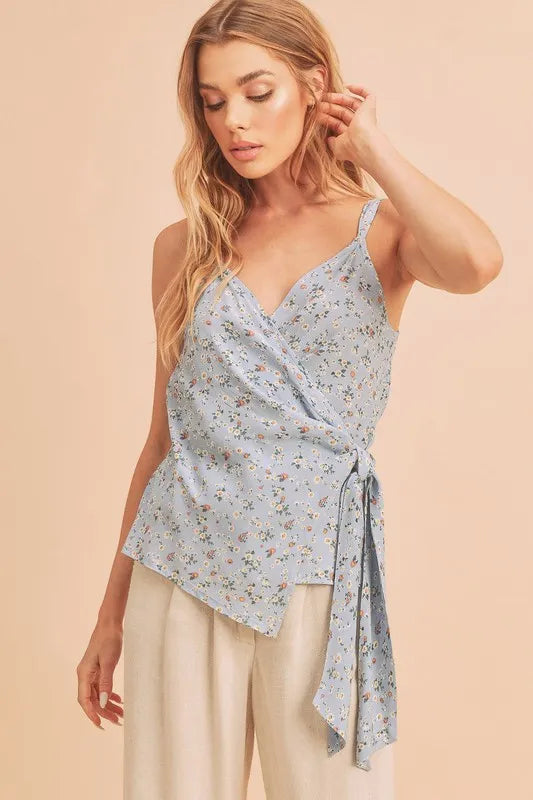 Aemi + Co Ditsy Floral Surplice Adjustable Straps Cami - Velora Luxury Fashion