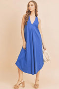Aemi + Co Front Pleat Detail V-Neck Sleeveless Midi Dress - Velora Luxury Fashion
