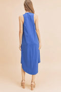 Aemi + Co Front Pleat Detail V-Neck Sleeveless Midi Dress - Velora Luxury Fashion