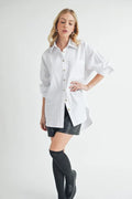 Aemi + Co High-Low Collared Neck Drop Shoulder Shirt - Velora Luxury Fashion