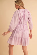 Aemi + Co Notched Balloon Sleeve Tiered Mini Dress - Velora Luxury Fashion
