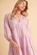 Aemi + Co Notched Balloon Sleeve Tiered Mini Dress - Velora Luxury Fashion