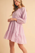 Aemi + Co Notched Balloon Sleeve Tiered Mini Dress - Velora Luxury Fashion