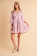 Aemi + Co Notched Balloon Sleeve Tiered Mini Dress - Velora Luxury Fashion