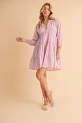 Aemi + Co Notched Balloon Sleeve Tiered Mini Dress - Velora Luxury Fashion