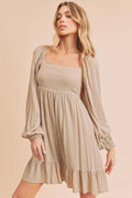 Aemi + Co Ruffled Hem Square Neck Balloon Sleeve Mini Dress - Velora Luxury Fashion