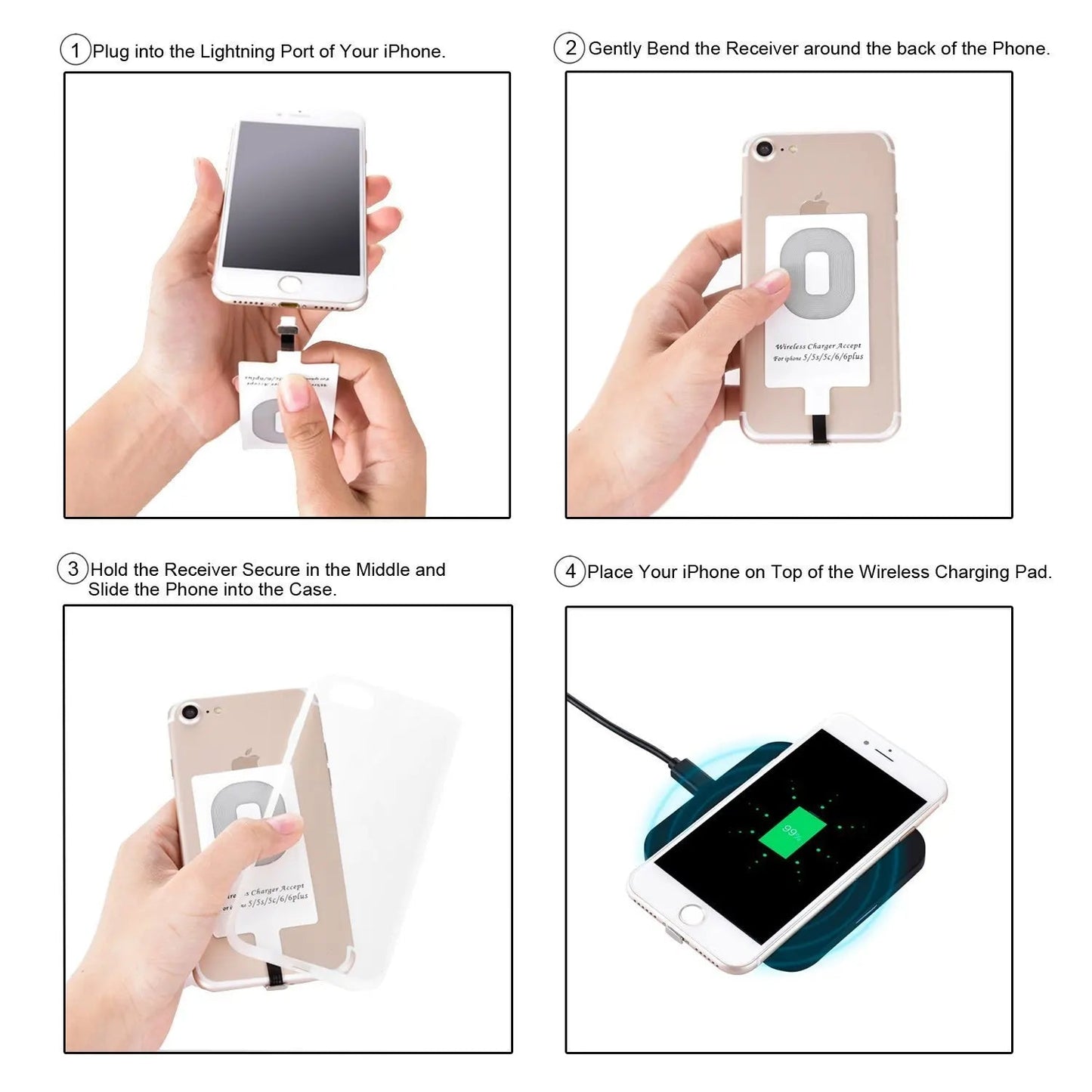 Wireless Charging Station with Receiver Chip Lightning Compatible Wireless Charger for iPhone Velora