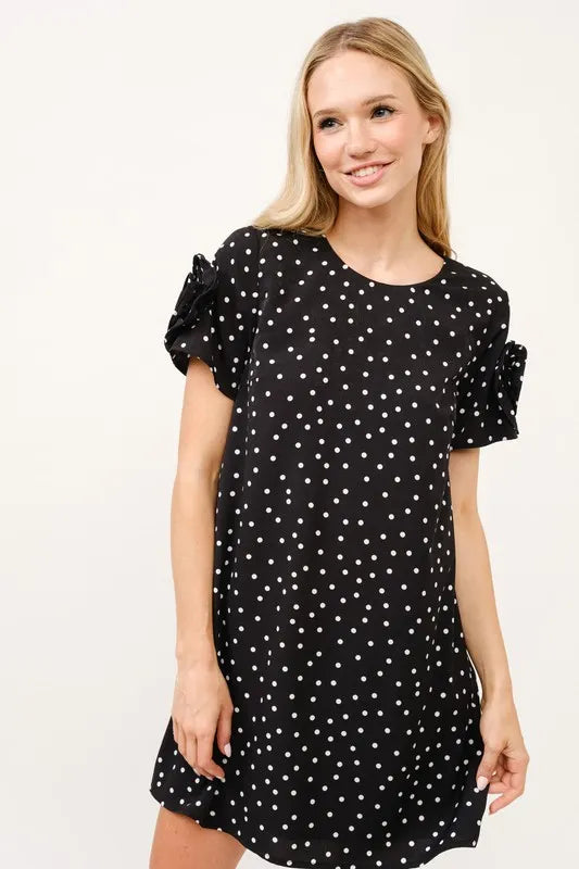 And The Why Embellished Sleeve Polka Dots Shift Dress - Velora Luxury Fashion