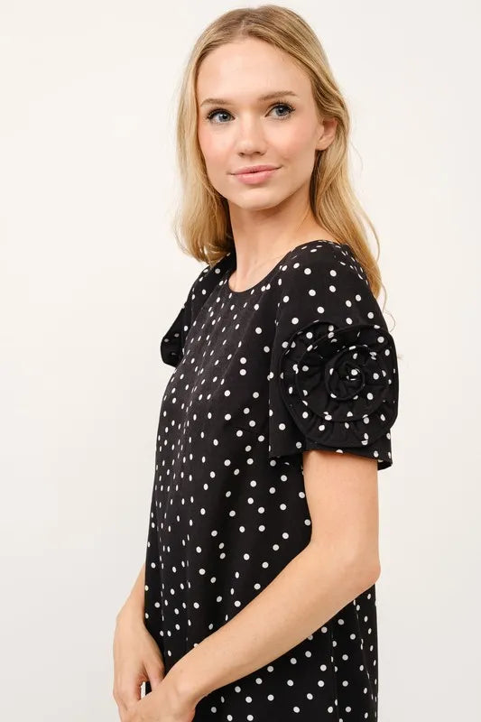 And The Why Embellished Sleeve Polka Dots Shift Dress - Velora Luxury Fashion