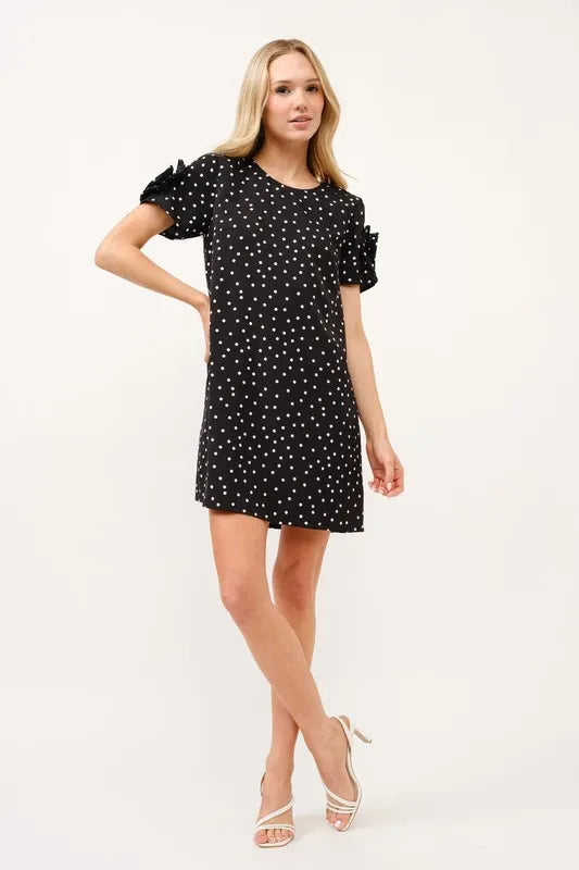 And The Why Embellished Sleeve Polka Dots Shift Dress - Velora Luxury Fashion