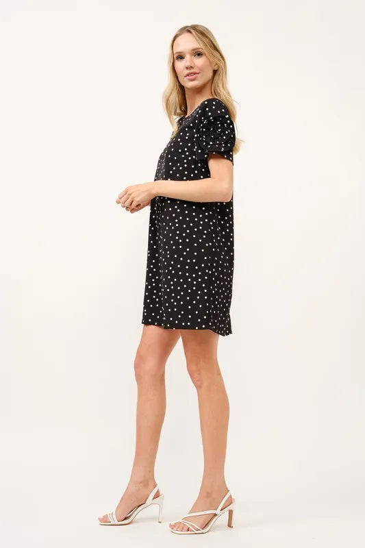 And The Why Embellished Sleeve Polka Dots Shift Dress - Velora Luxury Fashion