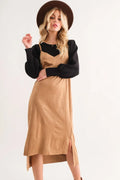 And The Why Faux Suede Cut Edge Slit Cami Midi Dress - Velora Luxury Fashion