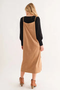 And The Why Faux Suede Cut Edge Slit Cami Midi Dress - Velora Luxury Fashion