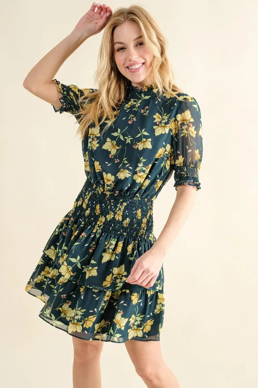 And The Why Floral Print Smocked Waist Mini Dress - Velora Luxury Fashion