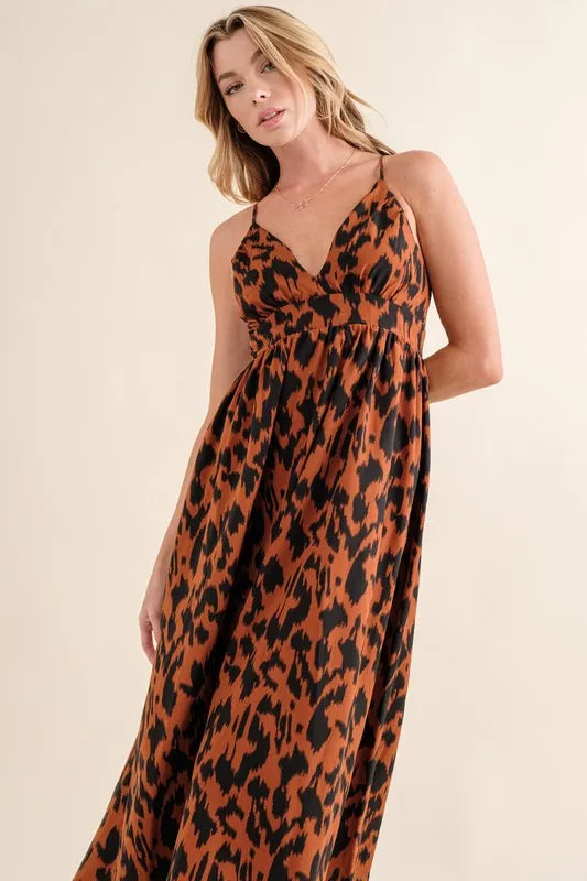 And The Why Leopard Print Plunge Maxi Dress - Velora Luxury Fashion