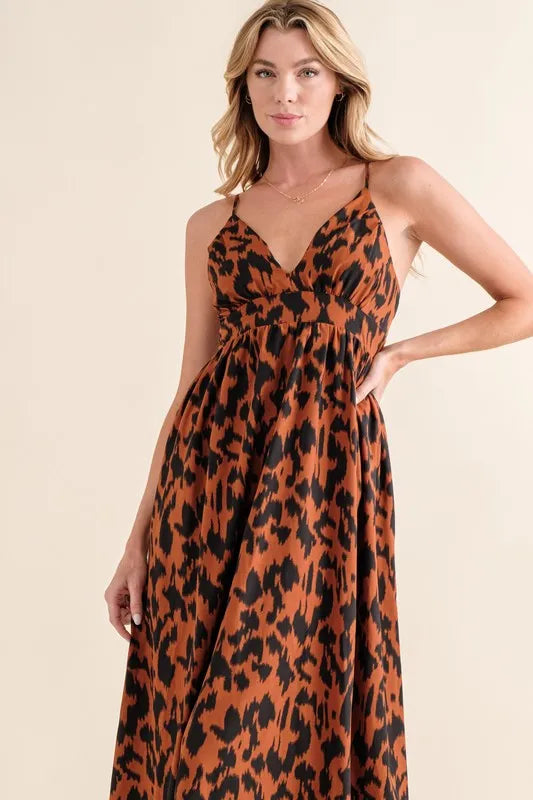 And The Why Leopard Print Plunge Maxi Dress - Velora Luxury Fashion
