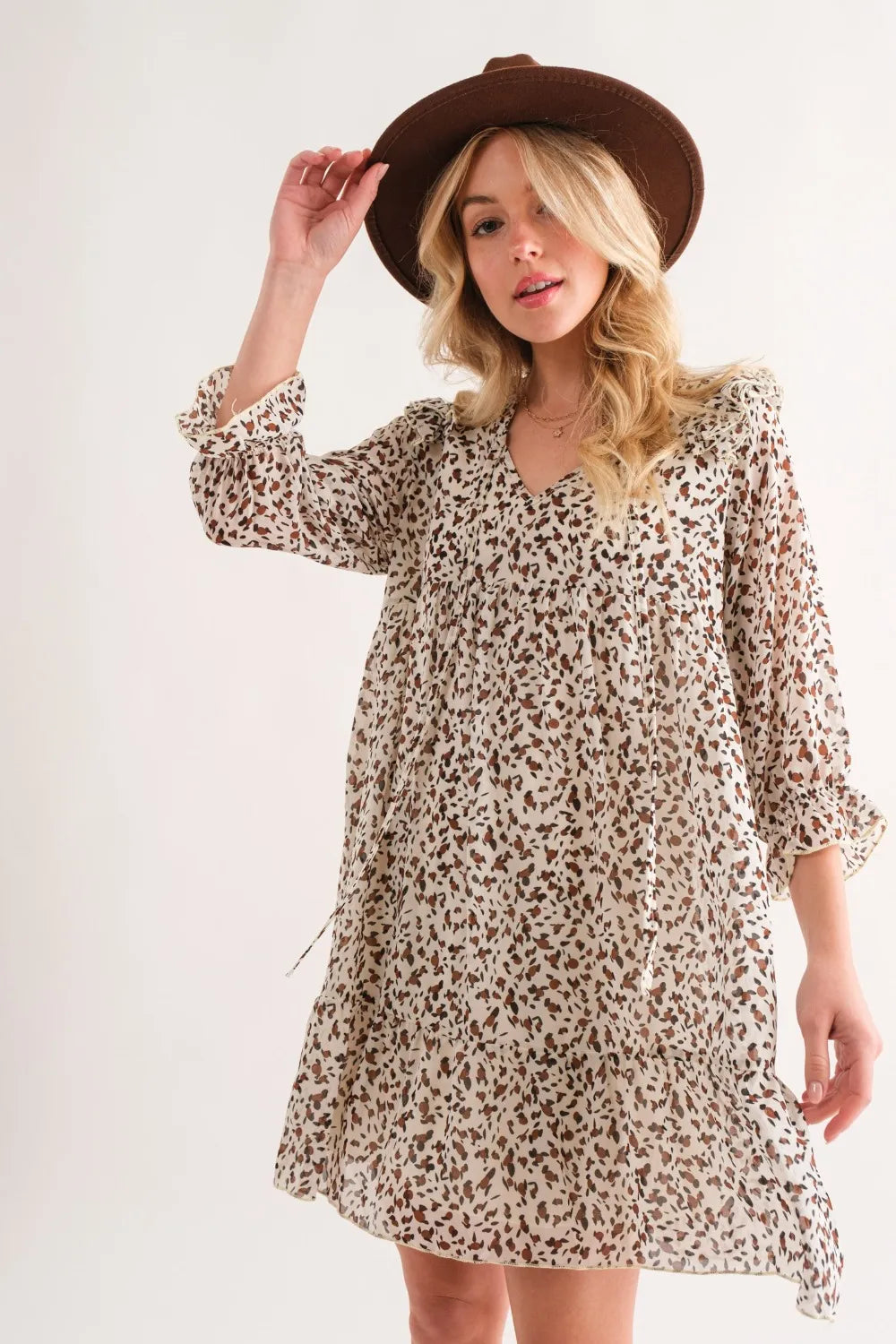 And The Why Leopard Ruffle Hem Woven Mini Dress - Velora Luxury Fashion