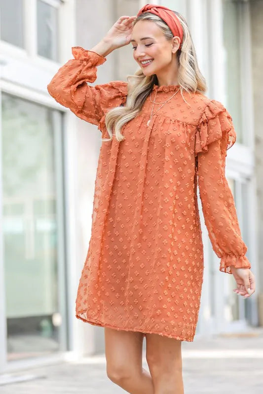 And The Why Lovely Ruffle Shoulder with Textured Woven Dress - Velora Luxury Fashion