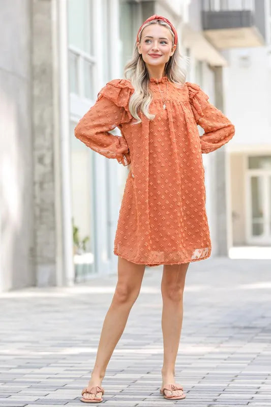 And The Why Lovely Ruffle Shoulder with Textured Woven Dress - Velora Luxury Fashion