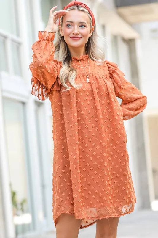 And The Why Lovely Ruffle Shoulder with Textured Woven Dress - Velora Luxury Fashion