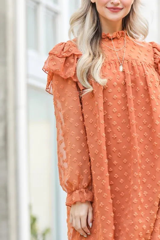 And The Why Lovely Ruffle Shoulder with Textured Woven Dress - Velora Luxury Fashion