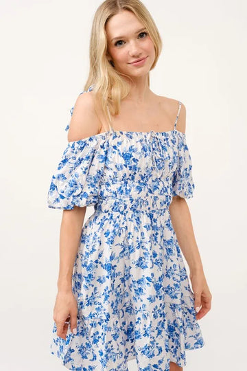 And The Why Off Shoulder Bubble Sleeve Dress - Velora Luxury Fashion