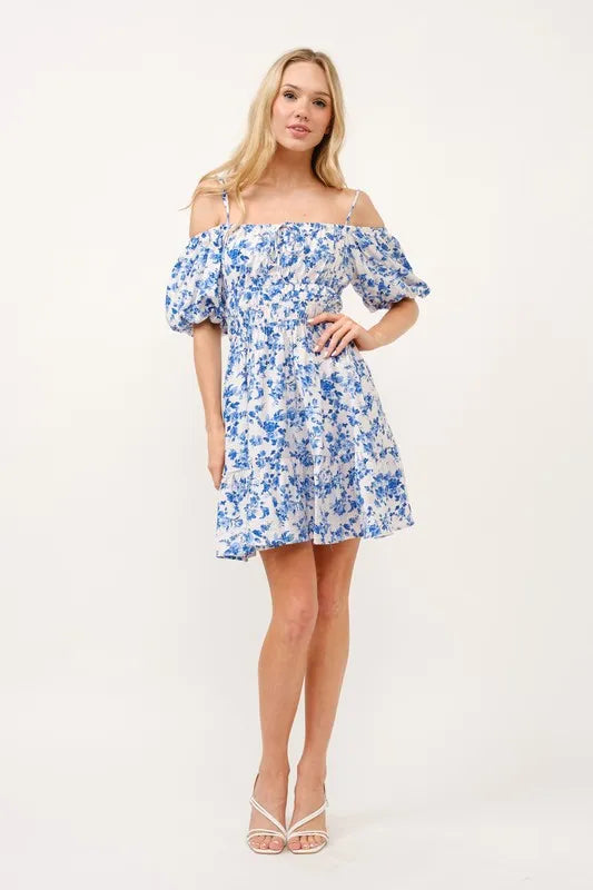 And The Why Off Shoulder Bubble Sleeve Dress - Velora Luxury Fashion