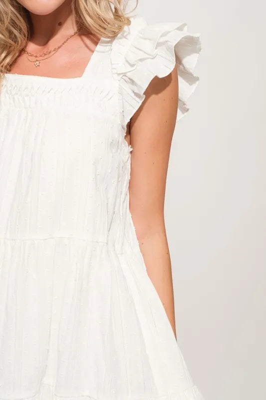 And The Why Origami Pleating Ruffled Sleeve Tiered Dress - Velora Luxury Fashion