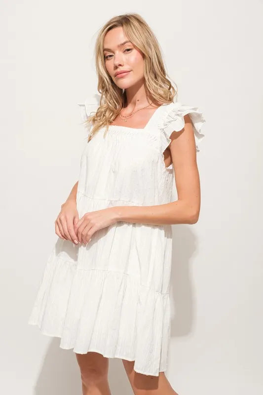 And The Why Origami Pleating Ruffled Sleeve Tiered Dress - Velora Luxury Fashion