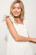 And The Why Origami Pleating Ruffled Sleeve Tiered Dress - Velora Luxury Fashion