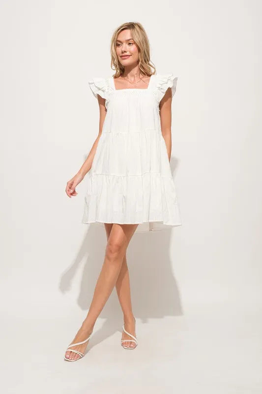 And The Why Origami Pleating Ruffled Sleeve Tiered Dress - Velora Luxury Fashion