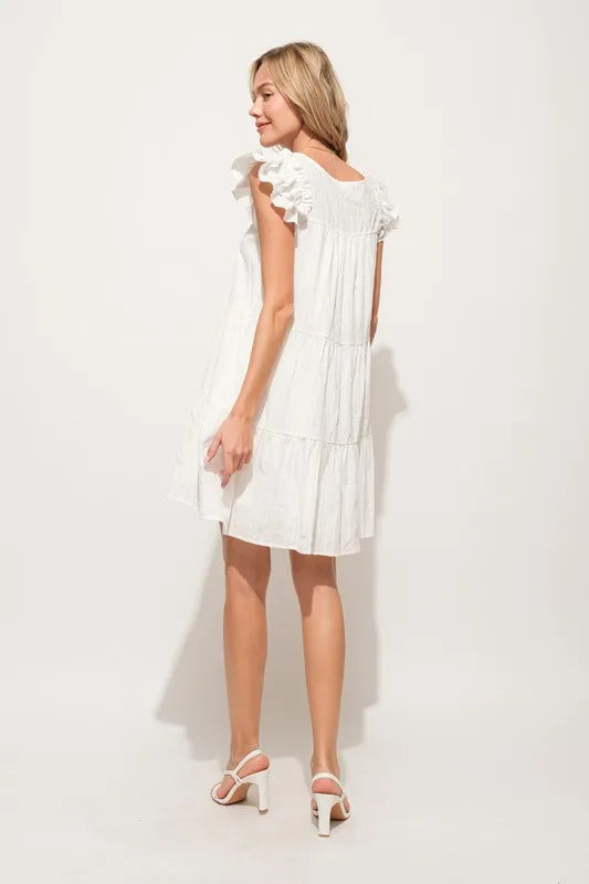 And The Why Origami Pleating Ruffled Sleeve Tiered Dress - Velora Luxury Fashion