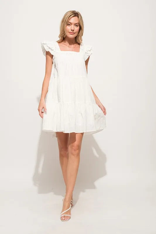 And The Why Origami Pleating Ruffled Sleeve Tiered Dress - Velora Luxury Fashion