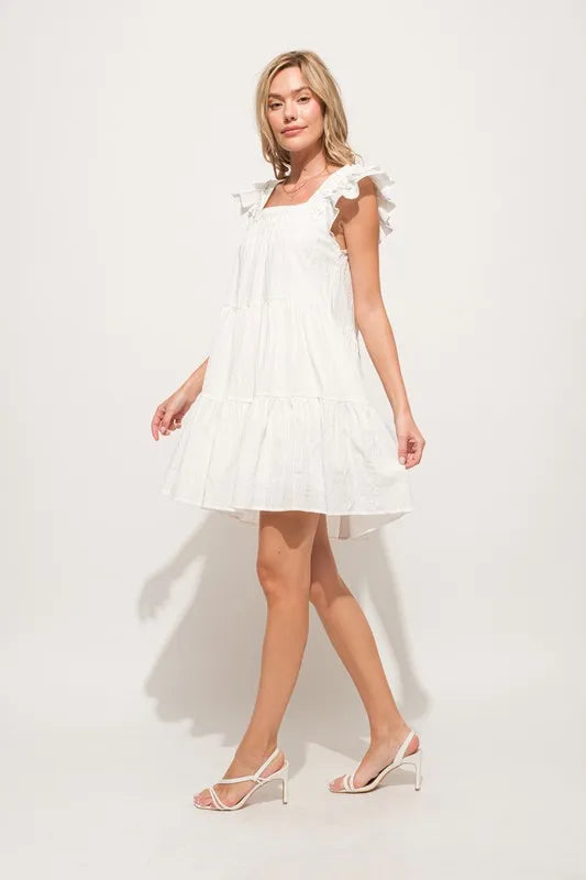 And The Why Origami Pleating Ruffled Sleeve Tiered Dress - Velora Luxury Fashion