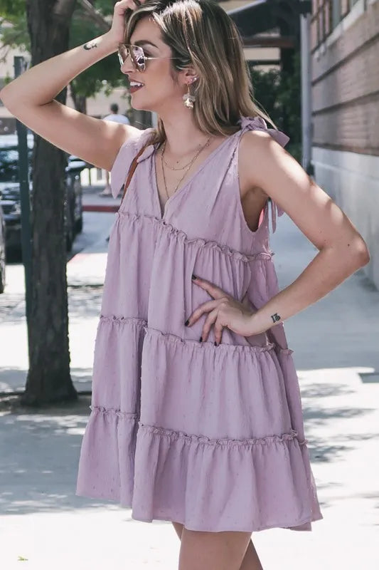 And The Why Polka Dot Textured Layered Flounce Ruffle Dress - Velora Luxury Fashion