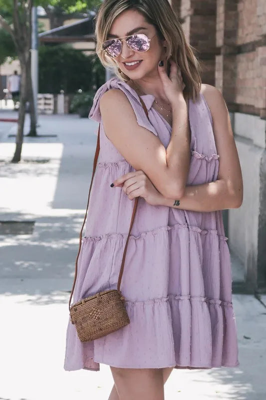 And The Why Polka Dot Textured Layered Flounce Ruffle Dress - Velora Luxury Fashion