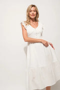 And The Why Ruffle Sleeve Front Smocked Tiered Midi Dress - Velora Luxury Fashion