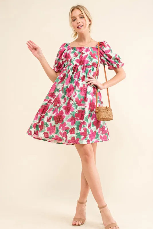 And The Why Smocked Floral Ruffle Short Sleeve Mini Dress - Velora Luxury Fashion