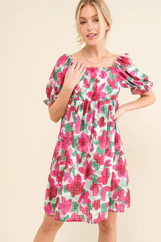 And The Why Smocked Floral Ruffle Short Sleeve Mini Dress - Velora Luxury Fashion
