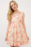 And The Why Square Neck Tiered Floral Fishnet Dress - Velora Luxury Fashion