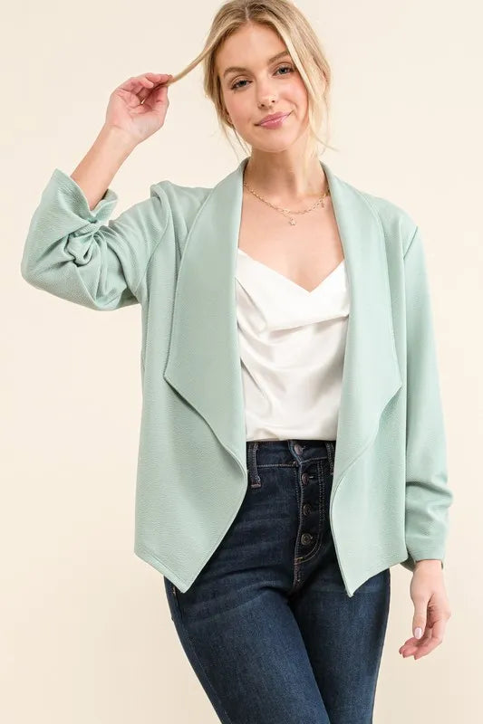 And The Why Stretch Non-Wrinkled Basic Open-Front Blazer - Velora Luxury Fashion