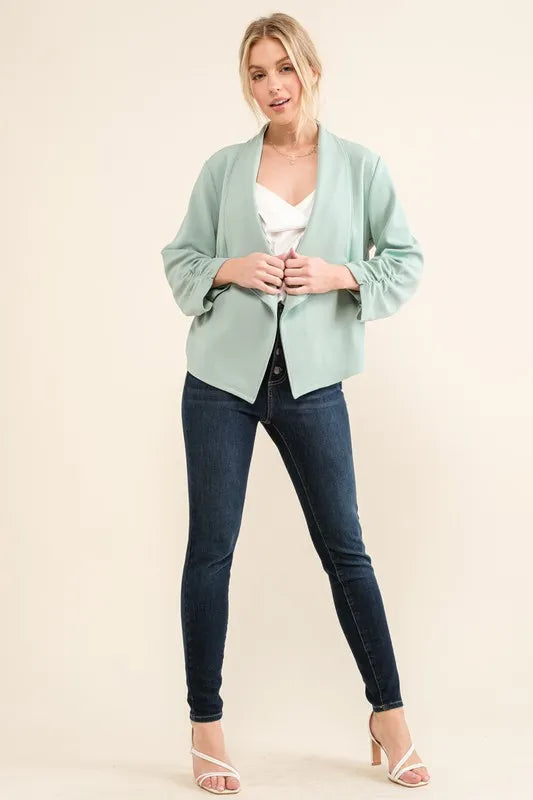 And The Why Stretch Non-Wrinkled Basic Open-Front Blazer - Velora Luxury Fashion