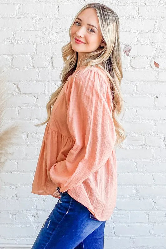 And The Why Textured V Neck Blouse Top - Velora Luxury Fashion