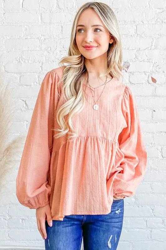 And The Why Textured V Neck Blouse Top - Velora Luxury Fashion