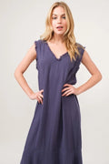 And The Why Washed Cotton Gauze Fringe Detail Tiered Dress - Velora Luxury Fashion