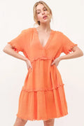 And The Why Washed Frayed Detail Tiered Dress - Velora Luxury Fashion