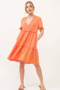 And The Why Washed Frayed Detail Tiered Dress - Velora Luxury Fashion
