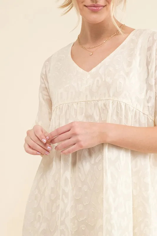 And The Why Woven Leopard Baby Doll Roll-Sleeve Casual Dress - Velora Luxury Fashion