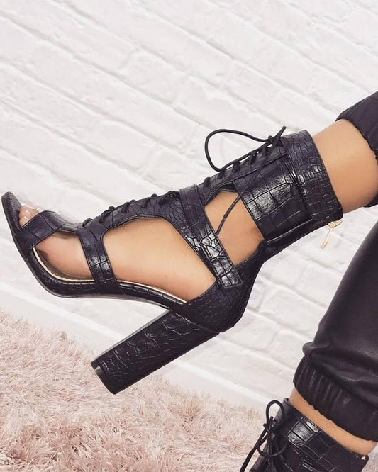Ankle Strap & Lace Gladiator Heel - Velora Luxury Fashion