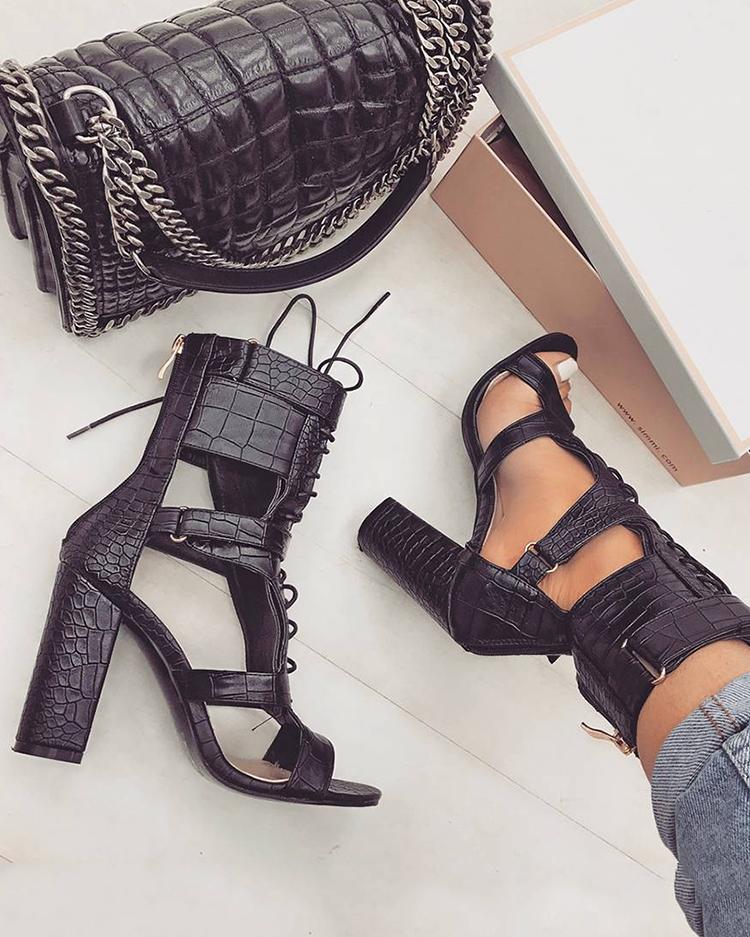 Ankle Strap & Lace Gladiator Heel - Velora Luxury Fashion
